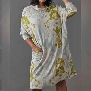 Anthropologie Green and Cream Patterned Dress